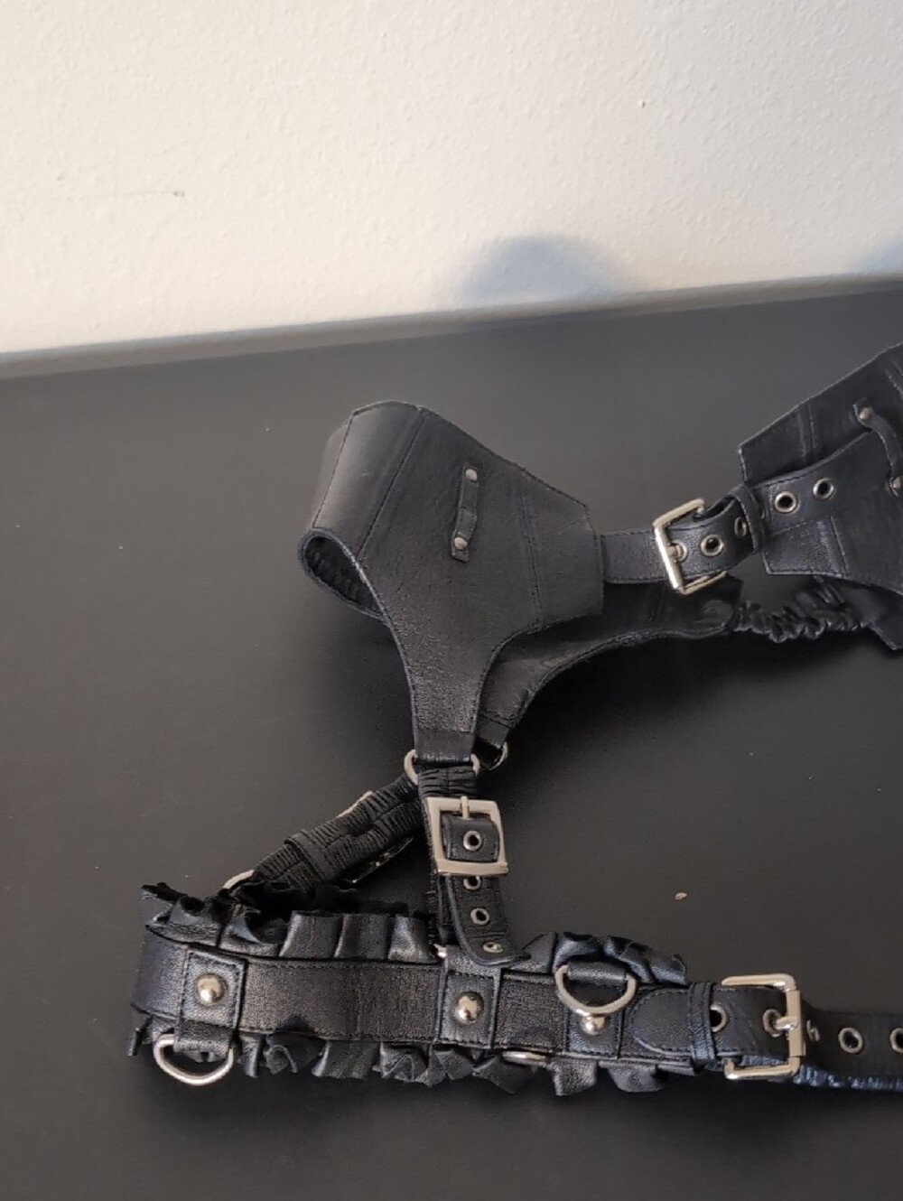 Skingraft Black Leather Harness Belt Bag with Studded Pouch - Picture 2 of 11